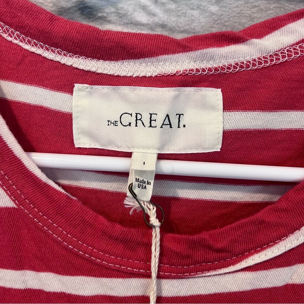 NWT The GREAT. Size 1/S Button Side Dress Cardinal Stripe oversized t-shirt midi - Picture 13 of 14